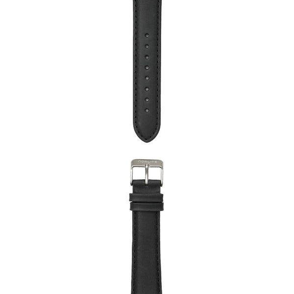Black leather strap, 20 mm with Norlite logo on steel clasp