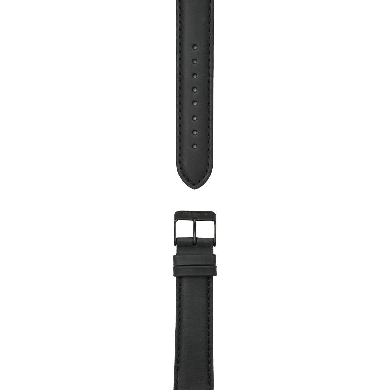 Black leather strap, 20 mm with Norlite logo on black clasp