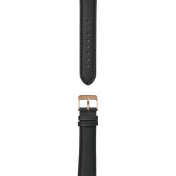 Black leather strap, 20 mm with Norlite logo on rose gold clasp