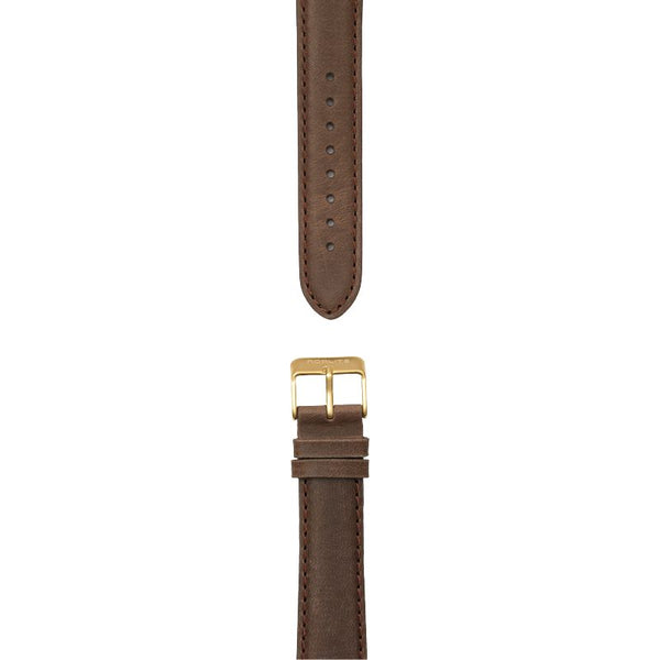 Dark brown leather strap, 20 mm with Norlite logo on gold clasp