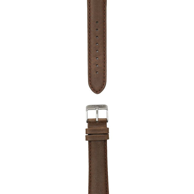 Dark brown leather strap, 20 mm with Norlite logo on steel clasp