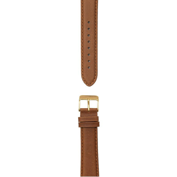 Cognac brown leather strap, 20 mm with Norlite logo on gold clasp