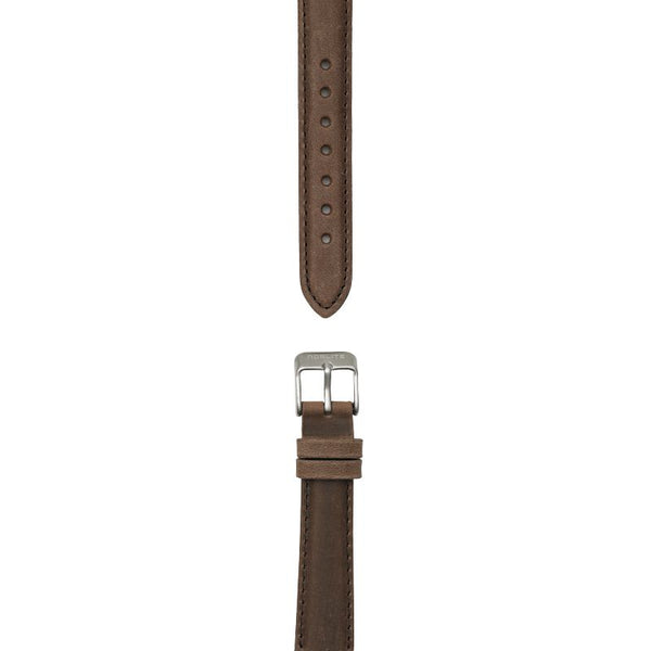 Dark brown leather strap, 16 mm with Norlite logo on steel clasp